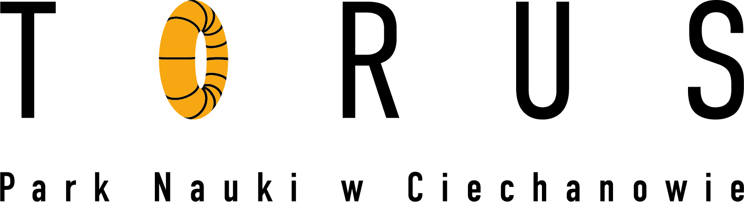 Logo parku nauki. Podłużne litery w napisie TORUS z literą 