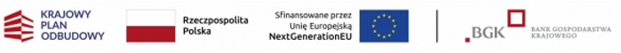 Baner, na którym umieszczono logotypy instytucji i funduszy współfinansujących budowę bloków: Krajowy Plan Odbudowy, Rzeczpospolita Polska, Unia Europejska NextGenerationEU i Bank Gospodarstwa Krajowego.